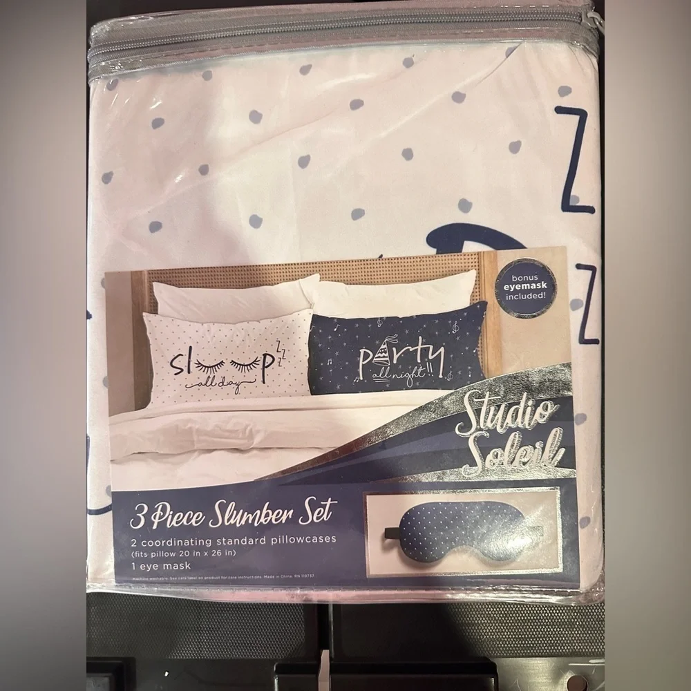 Sleep All Day & Party All Night!!! White and Blue 3 Piece Slumber Set